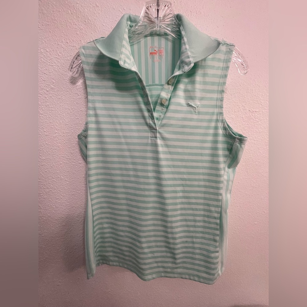 Puma Aqua and White Striped Polo Shirt